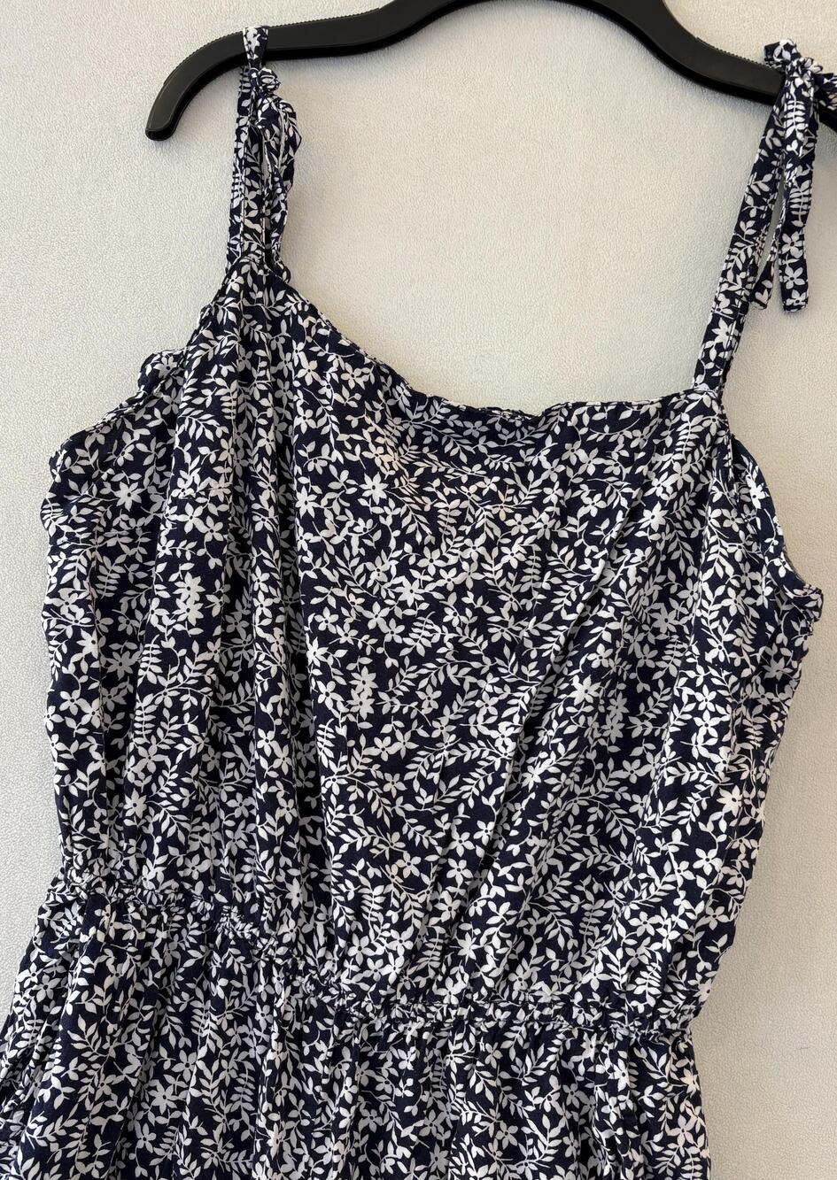 Gap Jumpsuit Womens Large Tall Blue Floral Sleeveless Shoulder Ties Pockets